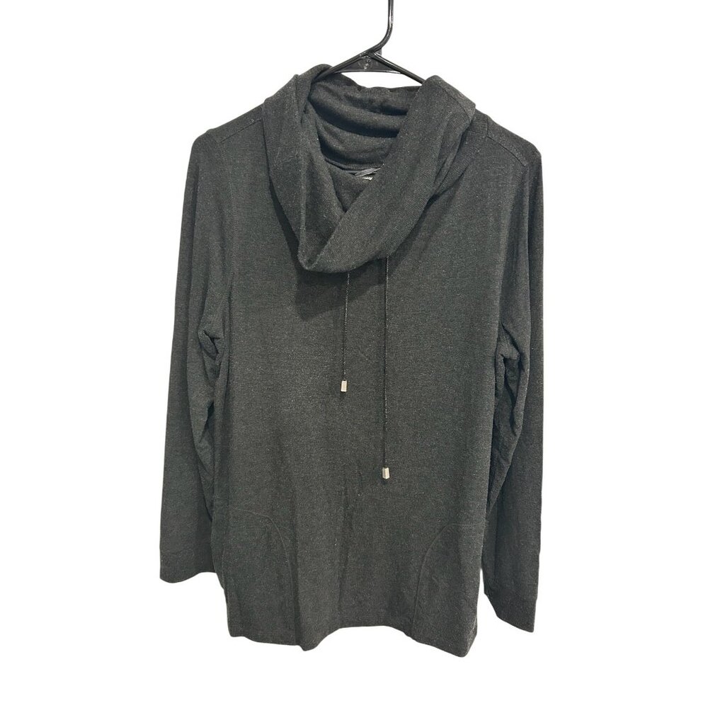 Zenergy by Chico's Cowl Neck Long Sleeve Pullover Top Charcoal Sz 1 Cozy Knit